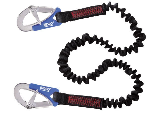 Besto Elastische veiligheidslijn voorzien van 2 double action haken
