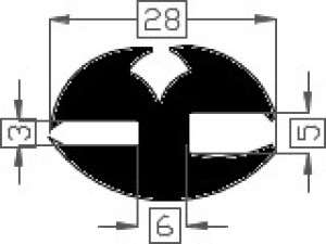 Raamrubber Zwart EPDM 28MM 25 Meter